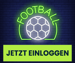 Leuchtender Football Schriftzug mit Ball und Jetzt Einloggen Button